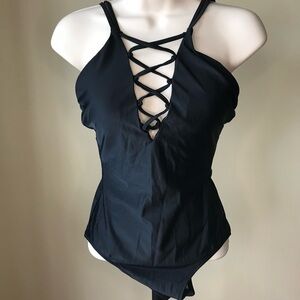 Vanilla Beach Black Criss Cross One Piece Swimsuit Size S